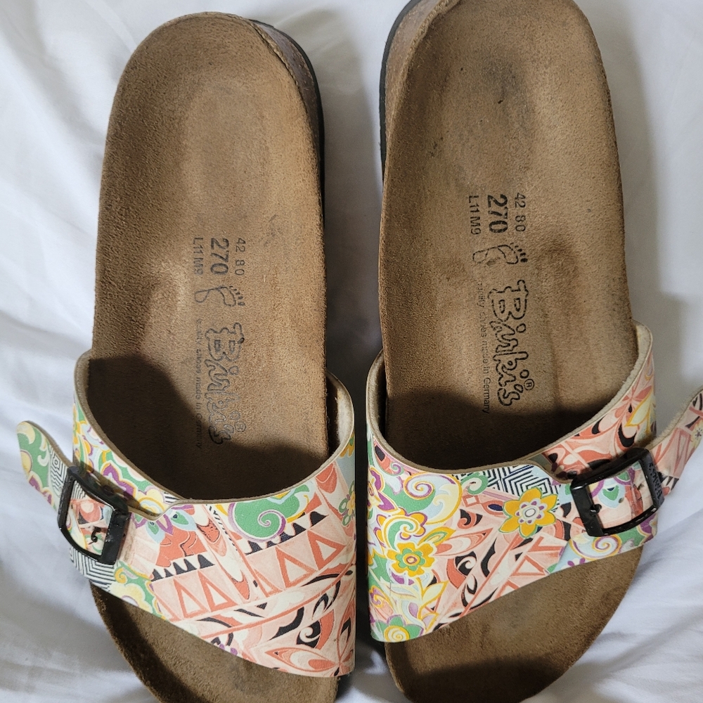 Birkenstock Peach Floral Geometric Slide Sandals W Sz 11 M Sz 9 Unisex - Picture 5 of 12